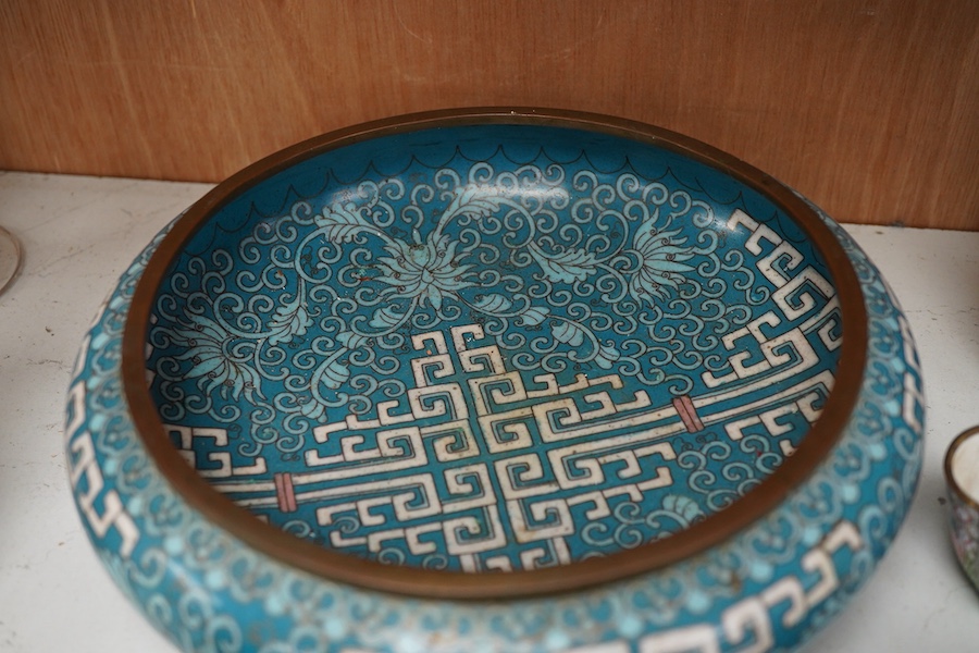 Canton enamel wine cups, European subjects and japanese cloisonne, tallest vase- 15cm high